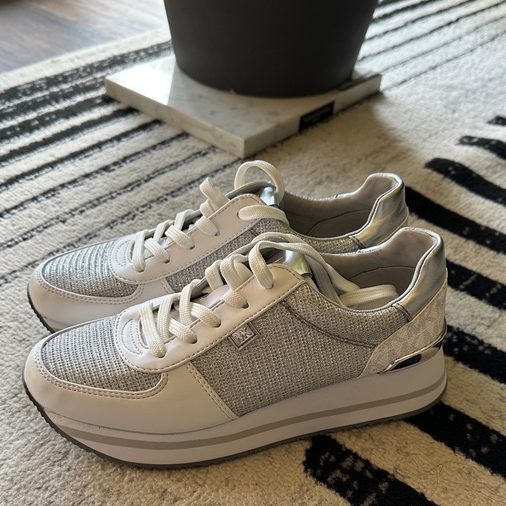 Michael Kors Women's Silver and White Sneakers